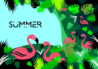 illustration background of hello summer holyday flamingo