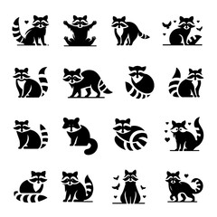 Raccoon Silhouettes. A Collection of Adorable Poses