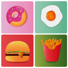 Food Icons (french fry,hamburger,egg and donut)