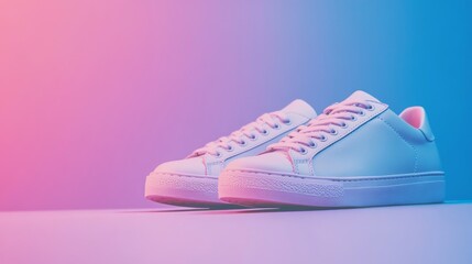 Pink sneakers on color background