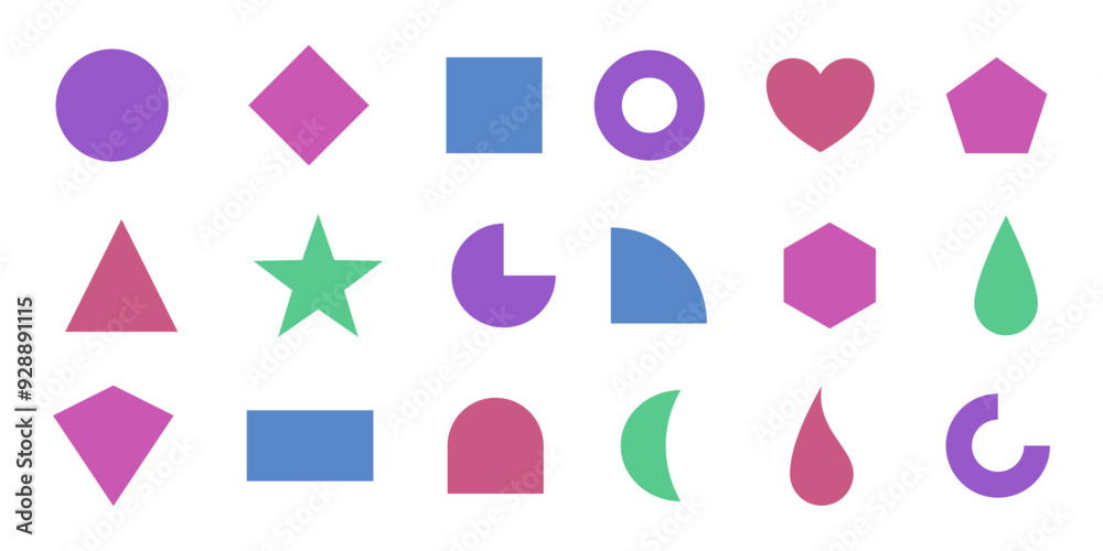 Poster collection of basic geometric figures in different colors - set of simple geometric shapes isolated 