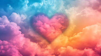 Fototapeta premium Colorful clouds form a heart shape during sunset in a vibrant sky