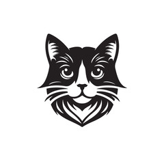 Cat head silhouette. Vector illustration in monochrome style on white background.