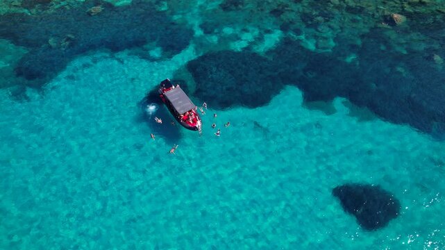 Capo Vaticano is a resort in the commune of Ricadi in southern Italy, in Tropea and Nicotera on the famous Mar Tirreno, a meridional tourist destination on the Costa degli Di. 08/24/2024, drone video 