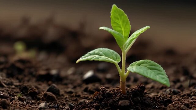 Close-up of a Green Sprout Emerging from Soil