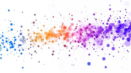 Naklejka premium Abstract colorful dynamic dots falling gracefully, creating a cascading effect on a minimal white background