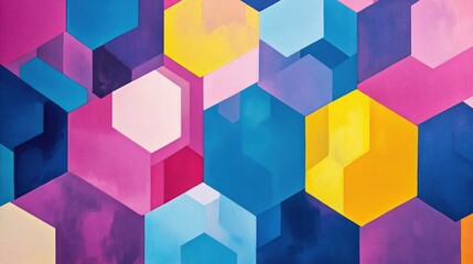 Obraz premium Abstract geometric design featuring multicolored pentagons in vibrant shades of pink, blue, yellow, and purple, forming a bold pattern