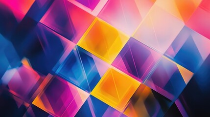 Obraz premium Abstract geometric image with repeating pentagons in bold shades of pink, blue, yellow, and purple, offering a vibrant visual composition