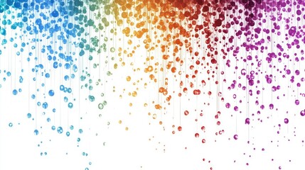 Beautiful abstract rain effect with dynamic colorful dots falling gracefully on a pure white background
