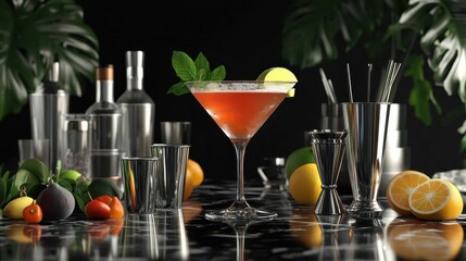 Stock options, cocktail menu layout, 3D illustration