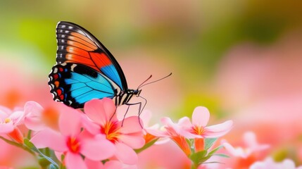 A vibrant butterfly perched on a colorful flower, showcasing nature's beauty and the harmony of colors in a serene garden setting.