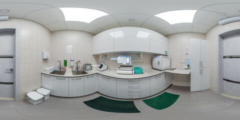 full seamless 360 hdri panorama inside interior of modern research medical laboratory  with equipment  in equirectangular spherical projection © hiv360