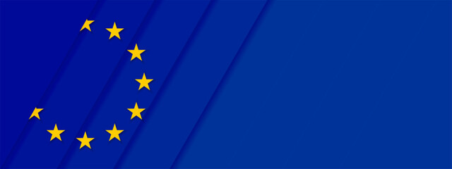 EU Europe Union flag black background, banner, wallpaper for text. Europe patriotic template golden stars and blue field	