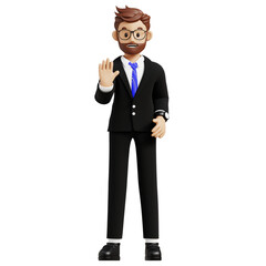 Business man hand stop sign 3d character illustration