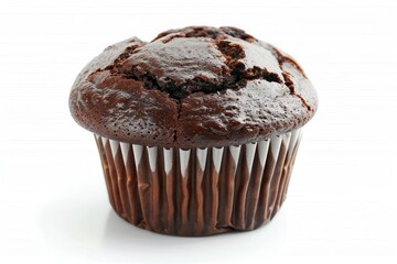Chocolate Muffin Isolated on White Background. Close Up View of Delicious Cake Pastry