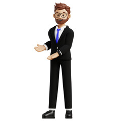 Obraz premium Business man pointing both hands 3d character illustration
