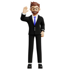 Business man waving hand 3d character illustration