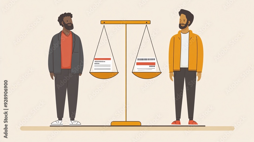 Aufkleber an infographic-style image depicting a balanced scale with a high credit score on one side and finan