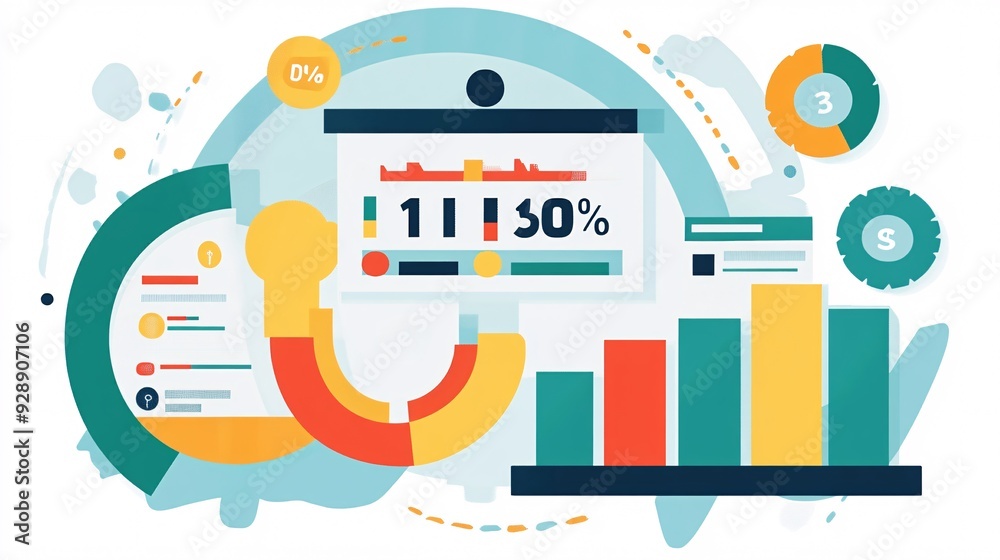 Aufkleber an infographic-style image depicting a balanced scale with a high credit score on one side and finan