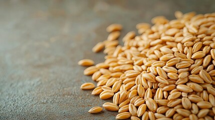 Fototapeta premium Organic wheat grains, scattered on rustic surface, 3D illustration