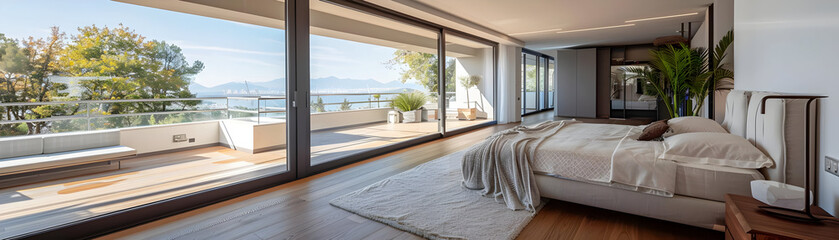 Fototapeta premium Modern Bedroom with Stunning Sea View - Photo