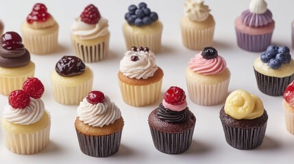 adorable mini shaped cupcakes with various flavors with a white background