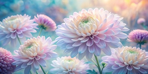 Chrysanthemum Dream in Pastel: Asian, ethereal, soft, pastel hues, nature