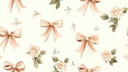 Vintage-Inspired Bows and Roses Floral Pattern
