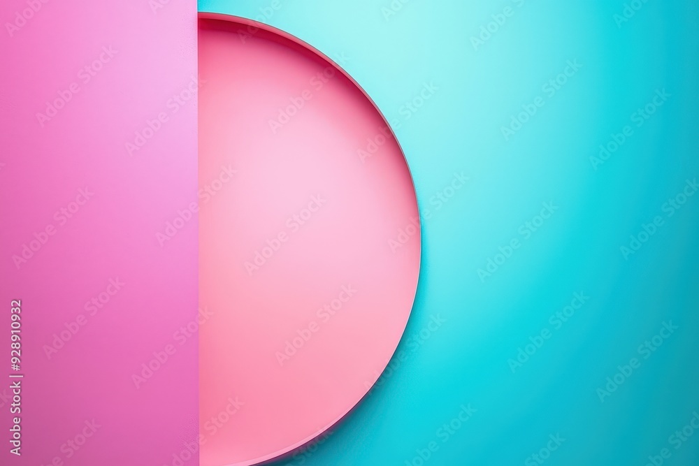 Aufkleber The artwork features a large circular shape in pink intersecting with a blue background, creating a modern, appealing aesthetic