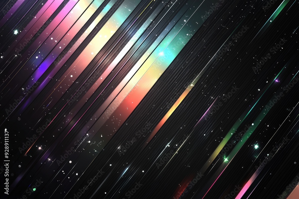 Poster Vibrant streaks of color stretch diagonally across a dark background, creating an abstract and mesmerizing visual effect