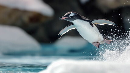 Obraz premium penguin diving into the white surface,