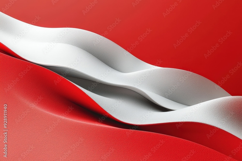 Poster Smooth red and white waves create an abstract composition emphasizing texture and flowing movement in a minimalist style