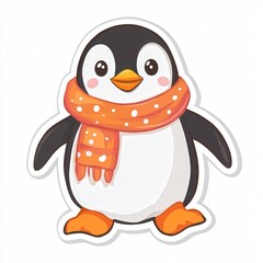Obraz premium A charming cartoon penguin wearing an orange scarf, perfect for winter-themed designs and playful illustrations.