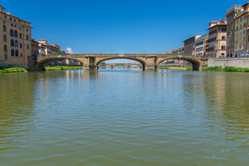 View of the Arno, the river that crosses the city of Florence in Italy.