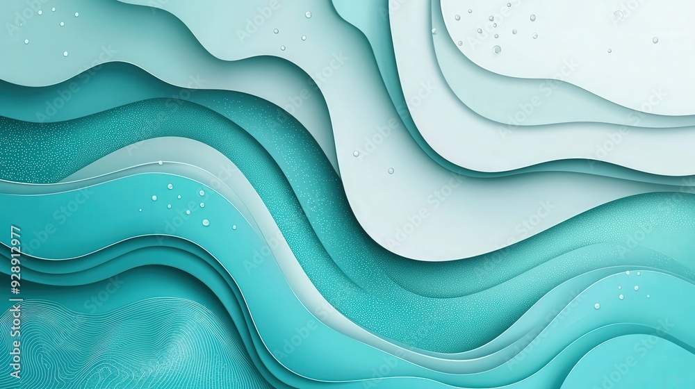 Poster Swirling layers of teal and white create an abstract cut-paper design, showcasing smooth curves and varying textures in a dynamic composition
