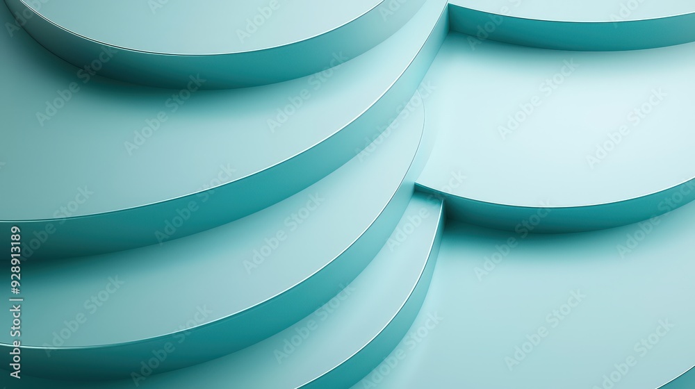 Poster layered circular shapes in soothing turquoise create a modern abstract design, reflecting light in a
