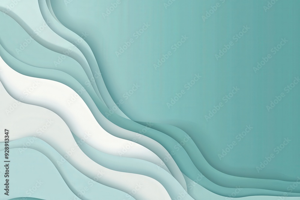 Poster Smooth waves of teal and white flow together, creating an abstract design that evokes tranquility and sophistication