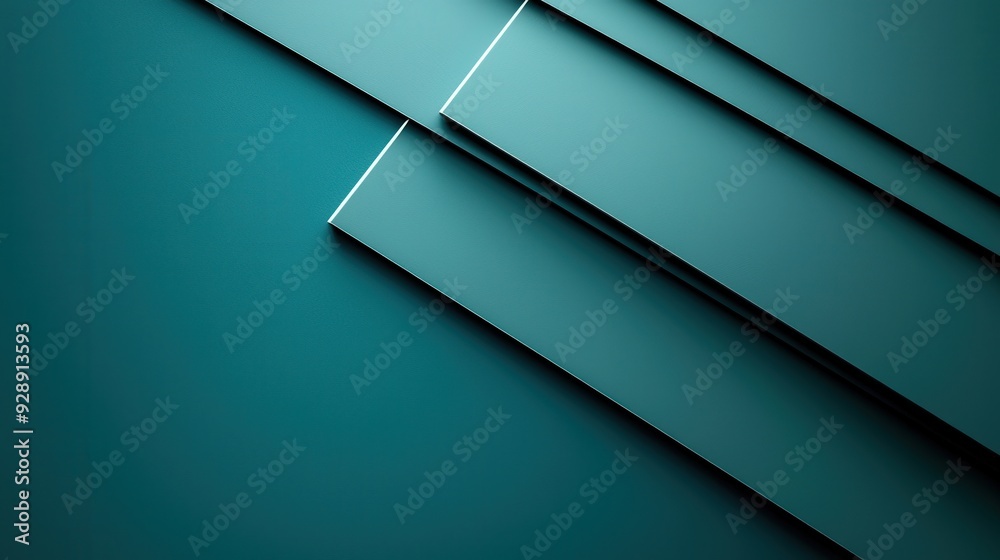 Poster Teal geometric shapes are layered at angles on a contrasting textured surface, creating a modern and minimalist template