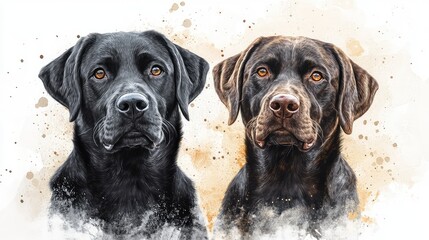 Watercolor Portrait of Two Cute Labrador Retriever Dogs - Digital Painting Perfect for Pet Lovers, Home Decor, and Artistic Projects