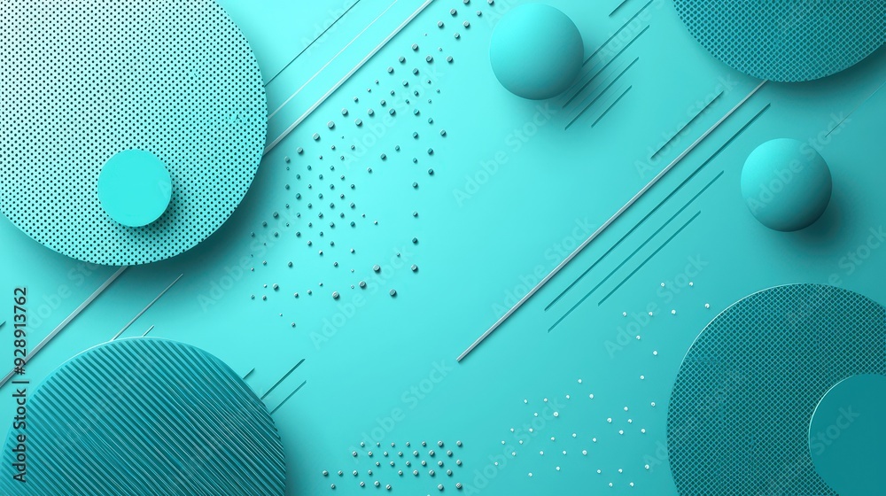 Poster A modern design showcases different geometric shapes and patterns in varying sizes and textures against a vibrant teal background