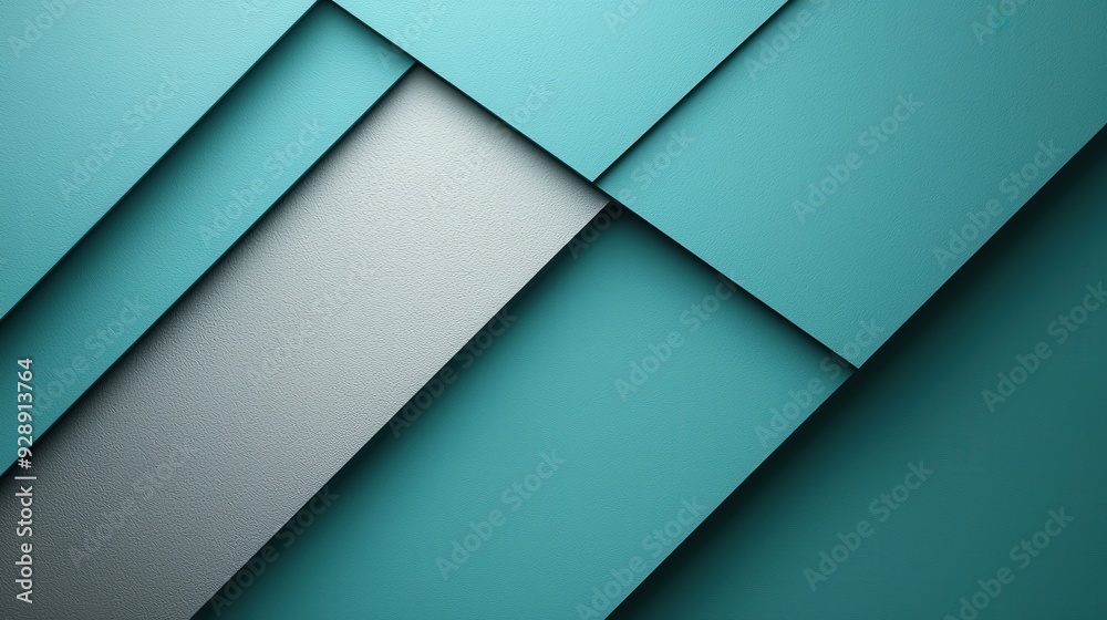 Poster Textured surfaces in varying shades of teal and gray overlap, creating a visually striking abstract design in a modern setting