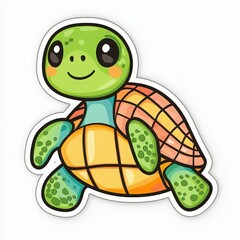 Cute and cheerful cartoon turtle illustration perfect for children's themes, stickers, or educational materials.