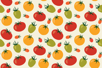 seamless pattern with tomatoes from farmer's market; great for kitchen textiles, packaging design, recipe cards or digital backgrounds for cooking blogs and websites - vector illustration