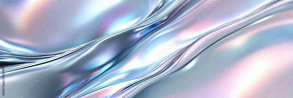Aufkleber Iridescent fabric creates soft waves and reflects light, presenting a calm and abstract visual experience with fluid motion and color play