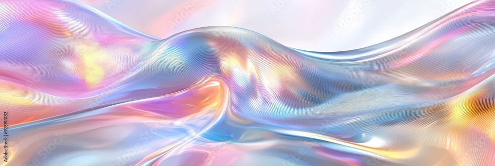 Poster Colorful, flowing patterns of light create an ethereal effect on smooth, textured fabric in a contemporary art setting
