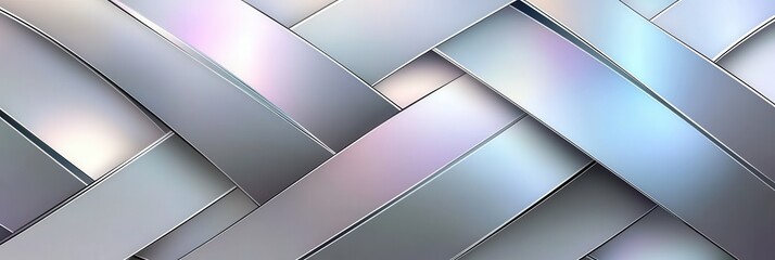 Interlaced metallic strips form a textured surface, showcasing a blend of shiny and matte finishes that reflect vivid hues of light