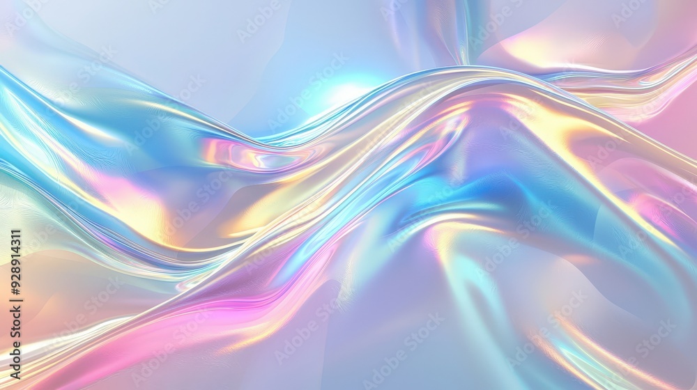 Aufkleber Soft waves of iridescent fabric shift in a gentle flow, reflecting vibrant colors under gentle lighting