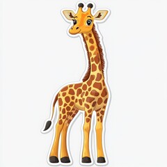 Cute cartoon giraffe standing proudly with a cheerful expression, perfect for children's themes and educational content.