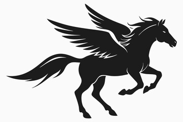 Horse flying silhouette, pegasus flying horse with wings vector
