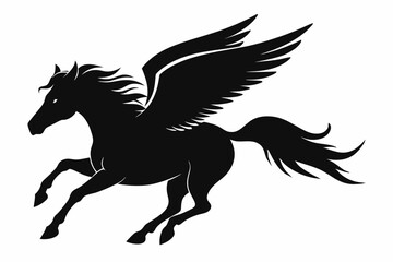 Horse flying silhouette, pegasus flying horse with wings vector
